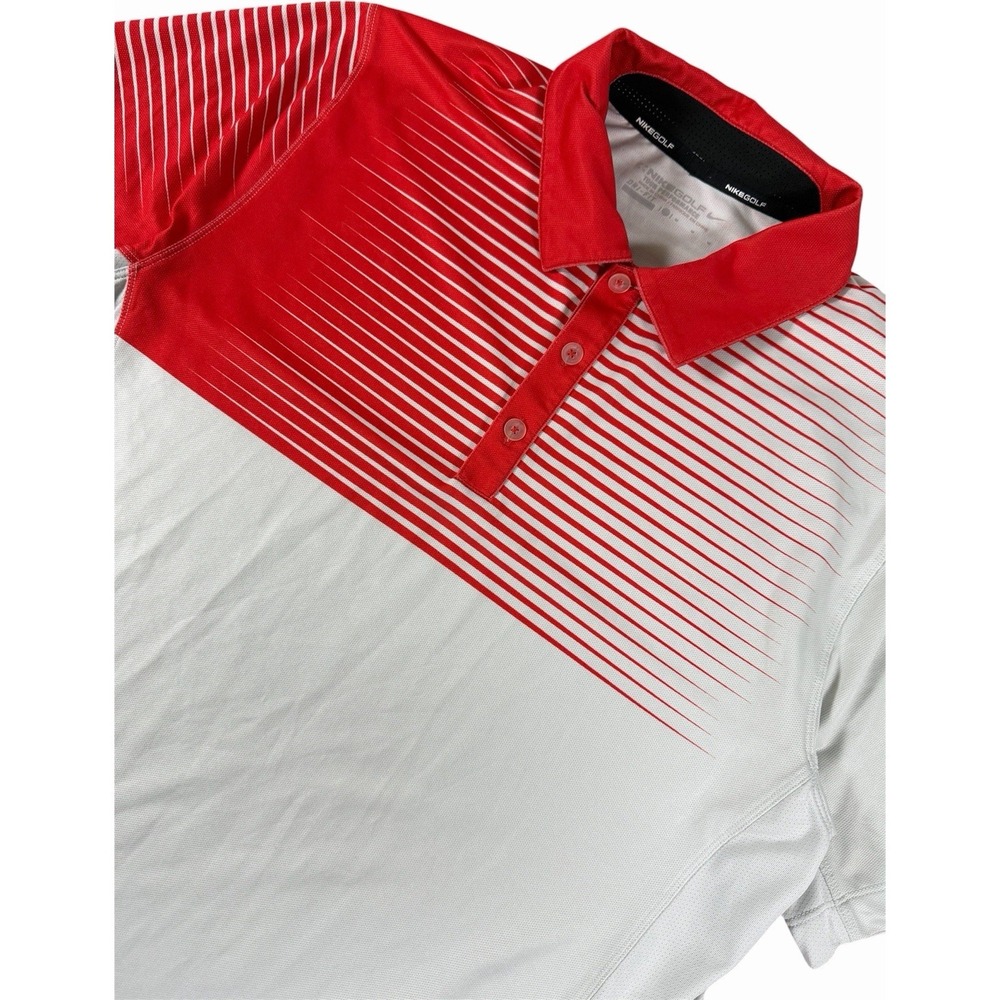 Nike Golf Dri Fit Polo Shirt Mens Medium Red‎ White Stripe Tour Performance